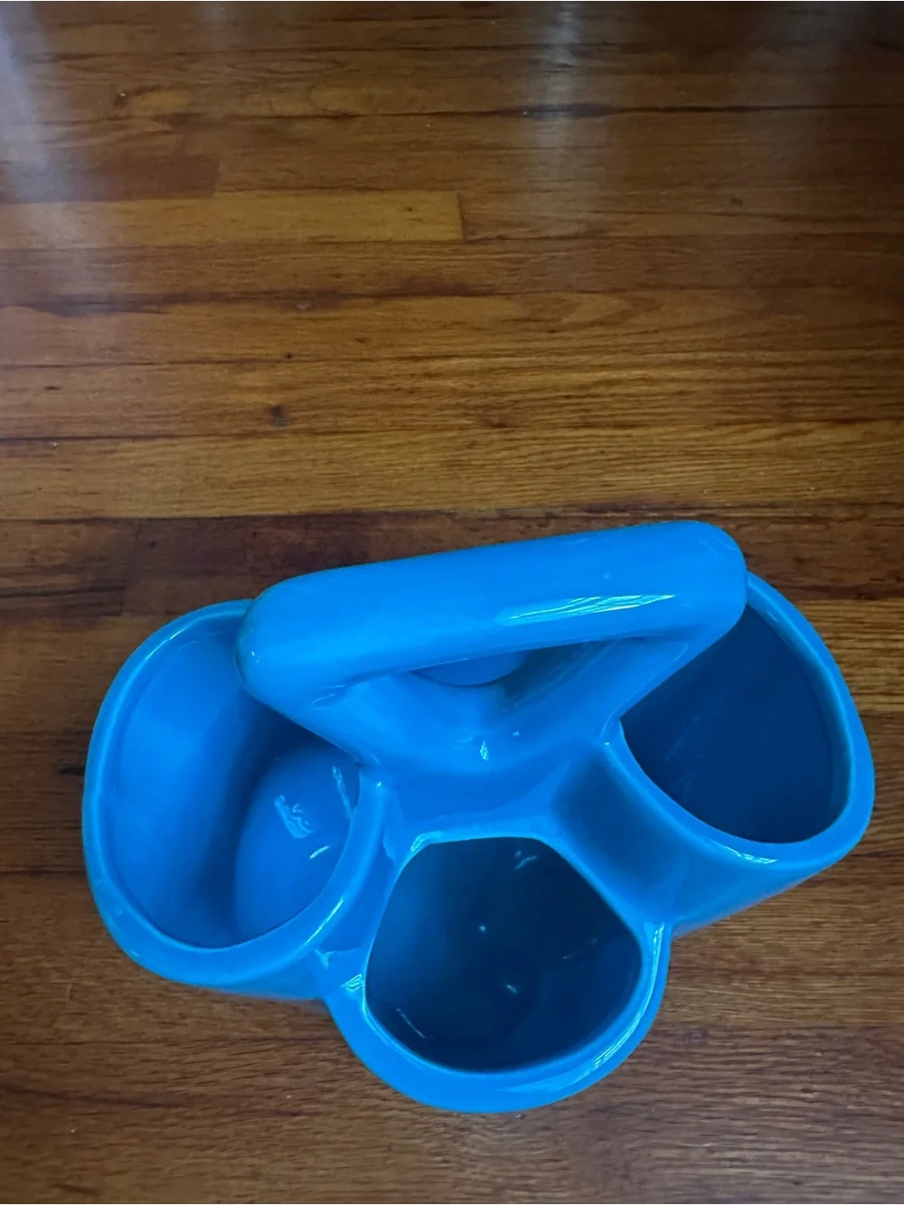 Blue Ceramic Decor 4 Section Silverware Holder Kitchen Table Organizer